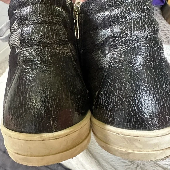 P448 Women’s Black, Metallic and Lace High Tops, Size 9-9.5 - Picture 6 of 10